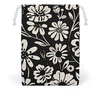 JTKBNVM Sacs en mousseline de coton à imprimé floral noir et blanc, sacs cadeaux avec cordon de serrage, sacs cadeaux de Noël, sacs cadeaux en tissu, pochette à bijoux, sacs à cordon de serrage, 1