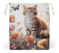 JTKBNVM Sacs en mousseline de coton avec cordon de serrage en forme de chaton mignon - Sacs cadeaux de Noël en toile - Sacs cadeaux en tissu - Pochette à bijoux avec cordon de serrage - 1 pièce,