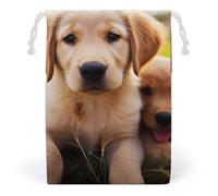 JTKBNVM Sacs en mousseline de coton avec cordon de serrage en forme de chiot Golden Retriever, sacs cadeaux de Noël, sacs cadeaux en tissu, pochette à bijoux avec cordon de serrage, 1 pièce