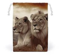 JTKBNVM Sacs en mousseline de coton avec cordon de serrage en forme de lion africain et lionne - Sacs cadeaux de Noël en toile - Sacs cadeaux en tissu - Pochette à bijoux avec cordon de serrage - 1