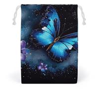 JTKBNVM Sacs en mousseline de coton avec cordon de serrage en forme de papillon bleu galaxie, sacs cadeaux de Noël, sacs cadeaux en tissu, pochettes à bijoux, pochettes à cordon de serrage, 1 pièce,
