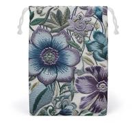 JTKBNVM Sacs en mousseline de coton avec cordon de serrage - Motif fleurs bleues et violettes - Sacs cadeaux de Noël en toile - Sacs cadeaux en tissu - Pochette à bijoux avec cordon de serrage - 1