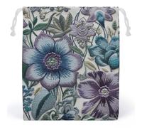 JTKBNVM Sacs en mousseline de coton avec cordon de serrage - Motif fleurs bleues et violettes - Sacs cadeaux de Noël en toile - Sacs cadeaux en tissu - Pochette à bijoux avec cordon de serrage - 1