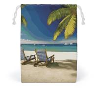 JTKBNVM Sacs en mousseline de coton avec cordon de serrage pour chaises de plage, palmiers, bateaux, sacs cadeaux de Noël, sacs cadeaux en tissu, pochette à bijoux, sacs à cordon de serrage, 1 pièce