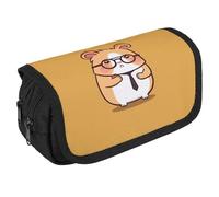 JTKBNVM Trousse à crayons en forme de hamster mignon portant des lunettes pour homme et femme - Double couche - Grande capacité - Avec compartiments - Sac de rangement à fermeture éclair pour bureau,