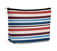 JTKBNVM Trousse de maquillage à rayures rouges, bleues, blanches et grises pour femme, trousse de toilette de voyage, trousse de rangement, grande trousse de maquillage portable pour le travail,