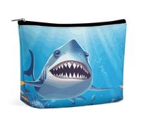JTKBNVM Trousse de maquillage avec motif requin souriant pour femme - Étanche - Portable - Trousse de toilette de voyage - Grande pochette de maquillage portable pour le travail, style, taille unique,