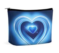 JTKBNVM Trousse de maquillage en forme de cœur bleu layette pour femme - Étanche - Portable - Trousse de toilette de voyage - Grande pochette de maquillage portable pour le travail, style, taille