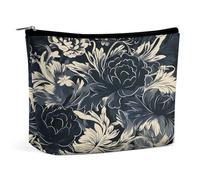 JTKBNVM Trousse de maquillage noire à motif floral pour femme - Imperméable - Portable - Trousse de toilette de voyage - Grande pochette de maquillage portable pour le travail, style, taille unique,