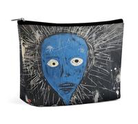 JTKBNVM Trousse de maquillage pour peinture noire et bleue pour femme - Étanche - Portable - Trousse de toilette de voyage - Grande pochette de maquillage portable pour le travail, style, taille