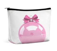 JTKBNVM Trousse de maquillage rose avec boule de Noël pour femme - Étanche - Portable - Trousse de toilette de voyage - Grande pochette de maquillage portable pour le travail, style - Taille unique,