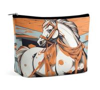 JTKBNVM Une trousse de maquillage à motif cheval de dessin animé pour femme - Trousse de toilette portable - Sac de rangement - Grande pochette de maquillage portable pour le travail, style, taille