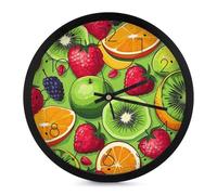 JTKBNVM Various Fruits Horloge murale numérique silencieuse à piles pour salon, salle de bain, cuisine, salle de classe, chambre à coucher, bureau Noir 25,4 cm