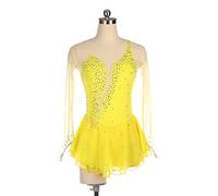 JTKDL Robe de patinage artistique Personnalisée Concurrence Patinage sur glace Jupe Pour Fille Femmes Enfants Gymnastique Performance, Jaune-M