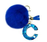 jtkdxqs Porte-clés lettre A-Z bleu roi avec boule pompon porte-clés pour femme Accessoires, C