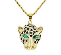 jtkhaweh Collier Pendentif Argent Bijoux Hommes Femmes Necklace Hip Hop 3D Yeux Verts Léopard Tête Pendentif Collier 金色(豹子头)-0.3 * 60Cm不锈钢麻花链