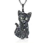jtkhaweh Collier Pendentif Argent Bijoux Hommes Femmes Necklace Mignon Teckel Pendentif Collier Chat-Noir