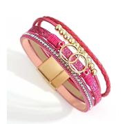 jtkhaweh Good Bracelets, Bracelets, Bijoux, Bijoux en Cuir pour Hommes Et Femmes Bracelet Jonc Style Bohème Perle Bracelet Double Cercle Breloque Cuir Poignet Rosered