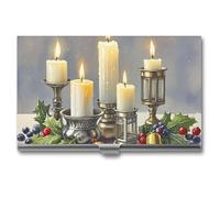 JTKLQBN Étui fin en métal pour cartes de visite avec bougie de Noël - Organisateur de cartes de visite professionnel pour hommes et femmes - Personnel d'affaires, Bougie de Noël, 3.7 x 2.2 x 0.3