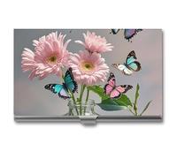 JTKLQBN Étui fin en métal pour cartes de visite avec fleurs sous bocal en verre. Porte-cartes de visite professionnel pour homme et femme, Fleurs sous bocal en verre., 3.7 x 2.2 x 0.3 Inches,