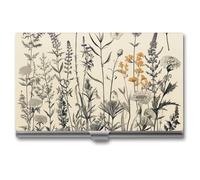 JTKLQBN Étui fin en métal pour cartes de visite avec gravure botanique - Motif floral - Pour homme et femme - Pour homme et femme, Gravé botanique avec herbes florales, 3.7 x 2.2 x 0.3 Inches,