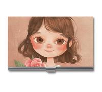 JTKLQBN Étui fin en métal pour cartes de visite avec inscription « Big Eyes Girl » - Organiseur professionnel pour cartes de visite de Noël - Pour homme et femme - Personnel d'affaires - Big Eyes Girl