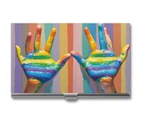 JTKLQBN Étui fin en métal pour cartes de visite avec inscription « Proud of the Rainbow » - Organiseur professionnel pour cartes de visite - Porte-cartes de Noël pour homme et femme - Personnel