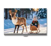 JTKLQBN Étui fin en métal pour cartes de visite avec motif cerf tirant des gens heureux - Organisateur professionnel pour cartes de visite - Porte-cartes de Noël pour homme et femme, Cerf tirant des