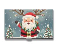 JTKLQBN Étui fin en métal pour cartes de visite avec motif de Père Noël - Organisateur professionnel pour cartes de visite - Pour homme et femme - Personnel d'affaires - Père Noël fleur de prunier,
