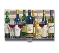 JTKLQBN Étui fin en métal pour cartes de visite - Collection de vin - Porte-cartes de visite professionnel - Pour homme et femme - Personnel d'affaires, Collection de vins, 3.7 x 2.2 x 0.3 Inches,