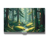 JTKLQBN Étui fin en métal pour cartes de visite enchanté sur fond vert foncé imprimé pour cartes de visite professionnelles, porte-cartes de Noël pour homme et femme, personnel d'affaires, Enchanted