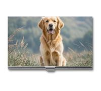JTKLQBN Étui fin en métal pour cartes de visite Golden Retriever - Porte-cartes de visite professionnel - Pour homme et femme - Personnel d'affaires, Golden Retriever, 3.7 x 2.2 x 0.3 Inches,