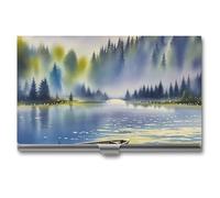 JTKLQBN Étui fin en métal pour cartes de visite imprimé lac, porte-cartes de visite professionnel, porte-cartes de Noël pour homme et femme, personnel d'affaires, lac, 9,4 x 5,6 x 0,8 cm, décontracté,