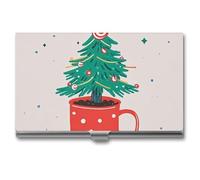 JTKLQBN Étui fin en métal pour cartes de visite - Joli petit arbre imprimé - Porte-cartes professionnel pour cartes de visite - Porte-cartes de Noël pour homme et femme - Personnel d'affaires, Joli
