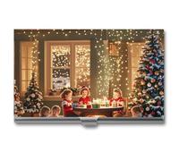 JTKLQBN Étui fin en métal pour cartes de visite - La table est remplie de cadeaux - Porte-cartes de visite professionnel - Pour homme et femme - Personnel d'affaires, La table est remplie de cadeaux,