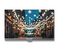 JTKLQBN Étui fin en métal pour cartes de visite - Lumières de Noël brillantes comme des étoiles - Porte-cartes de visite professionnel - Pour homme et femme - Personnel d'affaires - Noël, Les lumières