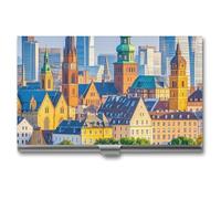 JTKLQBN Étui fin en métal pour cartes de visite - Motif bâtiment européen - Porte-cartes de visite professionnel - Pour homme et femme - Personnel d'affaires, Bâtiment européen, 3.7 x 2.2 x 0.3