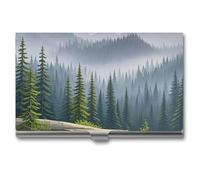 JTKLQBN Étui fin en métal pour cartes de visite Wushan avec motif arbre de pin imprimé, porte-cartes de visite professionnel, porte-cartes de Noël, pour homme et femme, personnel d'affaires, Pin