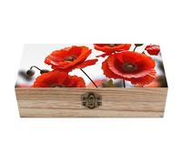 JTKLQBN Grande boîte de rangement en bois avec couvercle et fermoir sur le devant - Fleurs de coquelicot - Pétales vives - Boîtes à souvenirs - Boîte à souvenirs - Boîte cadeau - Boîte à bijoux