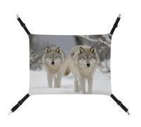 JTKLQBN Hamac à suspendre pour animal domestique 42 x 33 cm avec deux loups marchant dans la neige, tapis doux pour animal domestique avec sangles réglables, respirant, Hanmock pour chats, furets,