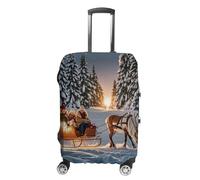 JTKLQBN Housse de bagage anti-rayures avec motif renne - Housse de protection lavable - Protection élastique pour bagages de taille, Traîneaux à tirer pour rennes, M
