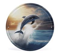 JTKLQBN Image murale circulaire en fer de 30 x 30 cm - Beau dauphin imprimé - Art rond à suspendre - Décoration murale moderne pour la maison, la salle de bain