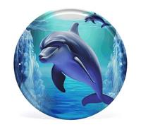 JTKLQBN Tableau mural circulaire en fer de 30 x 30 cm imprimé dauphin rond art suspendu image moderne plaque de fer décoration murale pour la maison, la salle de bain