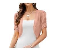 JTKSSCS Bolero Femme Cardigan Court Transparent en Mousseline de Soie for Femme, Ouvert sur Le Devant, froncé, Manches Courtes, châle(Pink,L)