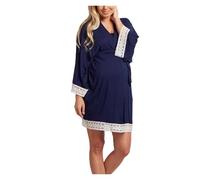 JTKSSCS Chemise De Nuit Maternité Pyjama de maternité en Dentelle, Couleur Unie, Manches Sept-Quarts, Doux et Tendance(Deep Blue,L)