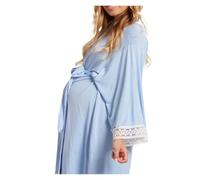 JTKSSCS Chemise De Nuit Maternité Pyjama de maternité en Dentelle, Couleur Unie, Manches Sept-Quarts, Doux et Tendance(Light Blue,3XL)