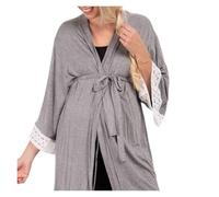 JTKSSCS Chemise De Nuit Maternité Pyjama de maternité en Dentelle, Couleur Unie, Manches Sept-Quarts, Doux et Tendance(Grey,XL)