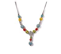 JTKSSCS Collier Ethnique Vintage Collier de perles en céramique réglable, bijoux ethniques vintage, pendentif poisson plaqué argent, accessoires