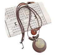 JTKSSCS Collier Ethnique Vintage Collier pendentif plume et feuille, style ethnique vintage, double couche, longue chaîne de pull en corde cirée(Color 02)