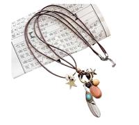 JTKSSCS Collier Ethnique Vintage Collier pendentif plume et feuille, style ethnique vintage, double couche, longue chaîne de pull en corde cirée(Color 03)